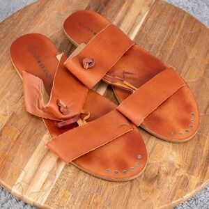 Lucky Brand Brown Leather Double Strap Slide‎ Sandal Womens Size 10